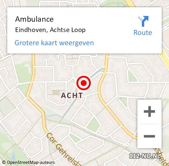 Locatie op kaart van de 112 melding: Ambulance Eindhoven, Achtse Loop op 26 november 2014 17:28