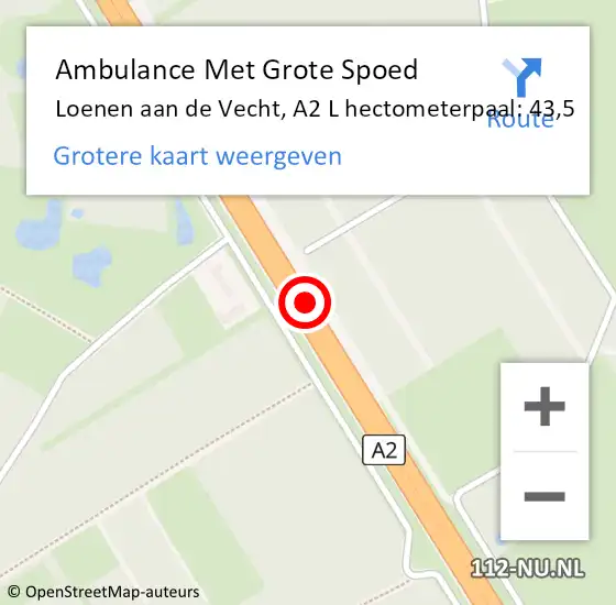 Locatie op kaart van de 112 melding: Ambulance Met Grote Spoed Naar Beesd, A2 R hectometerpaal: 86,2 op 26 november 2014 17:47