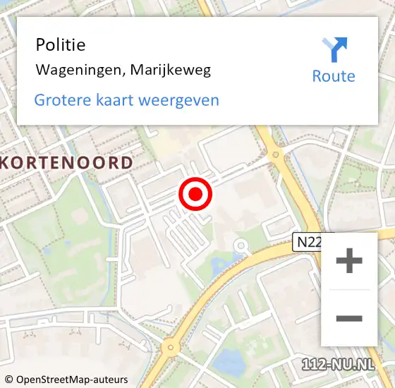 Locatie op kaart van de 112 melding: Politie Wageningen, Marijkeweg op 26 november 2014 18:25