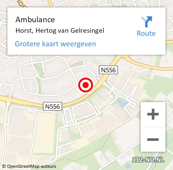 Locatie op kaart van de 112 melding: Ambulance Horst, Hertog van Gelresingel op 26 november 2014 18:53