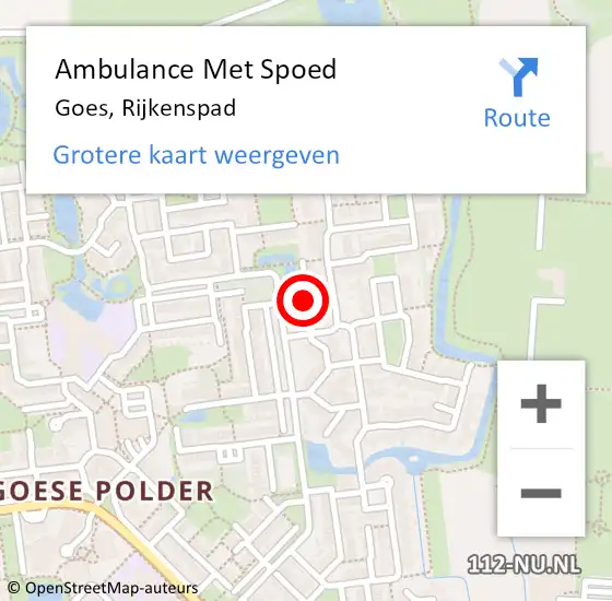 Locatie op kaart van de 112 melding: Ambulance Met Spoed Naar Goes, Rijkenspad op 26 november 2014 19:12