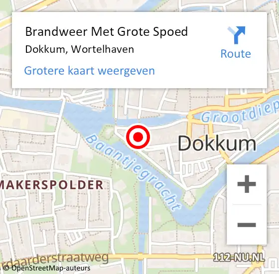 Locatie op kaart van de 112 melding: Brandweer Met Grote Spoed Naar Dokkum, Wortelhaven op 26 november 2014 20:08