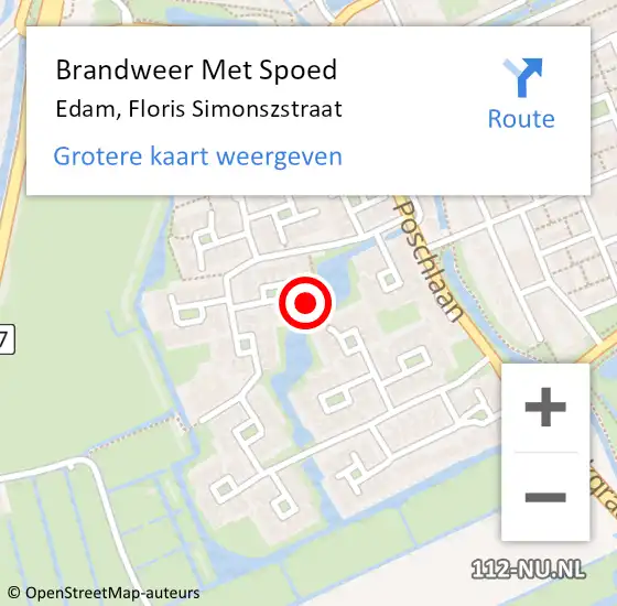 Locatie op kaart van de 112 melding: Brandweer Met Spoed Naar Edam, Floris Simonszstraat op 26 november 2014 21:00