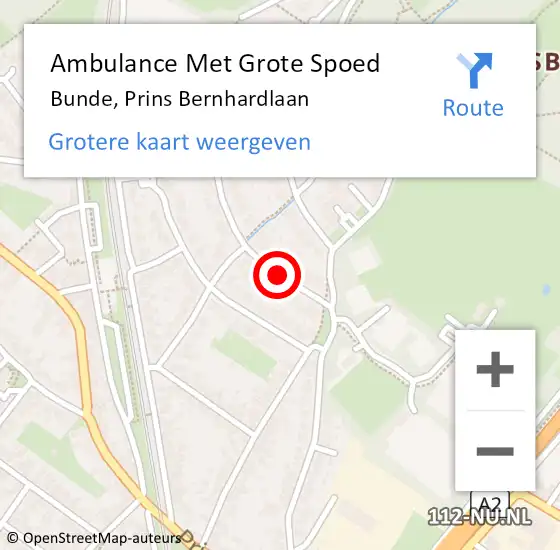 Locatie op kaart van de 112 melding: Ambulance Met Grote Spoed Naar Bunde, Prins Bernhardlaan op 26 november 2014 21:05