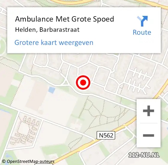 Locatie op kaart van de 112 melding: Ambulance Met Grote Spoed Naar Helden, Barbarastraat op 27 november 2014 00:20