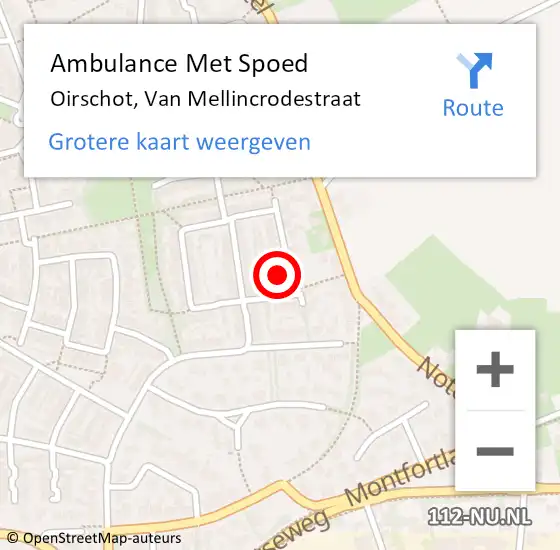 Locatie op kaart van de 112 melding: Ambulance Met Spoed Naar Oirschot, Van Mellincrodestraat op 27 november 2014 02:20