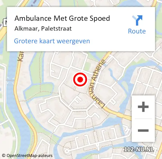 Locatie op kaart van de 112 melding: Ambulance Met Grote Spoed Naar Alkmaar, Paletstraat op 27 november 2014 04:55
