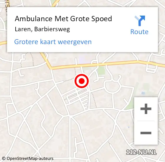 Locatie op kaart van de 112 melding: Ambulance Met Grote Spoed Naar Laren, Barbiersweg op 27 november 2014 06:00