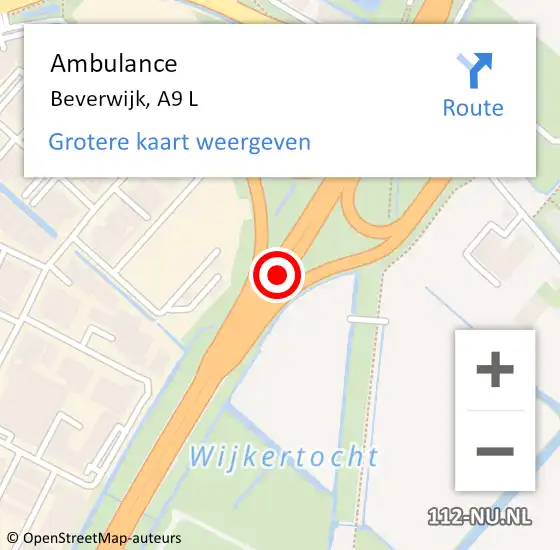 Locatie op kaart van de 112 melding: Ambulance Beverwijk, A9 L op 27 november 2014 07:00