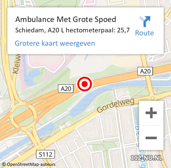 Locatie op kaart van de 112 melding: Ambulance Met Grote Spoed Naar Schiedam, A20 R hectometerpaal: 24,9 op 27 november 2014 07:20