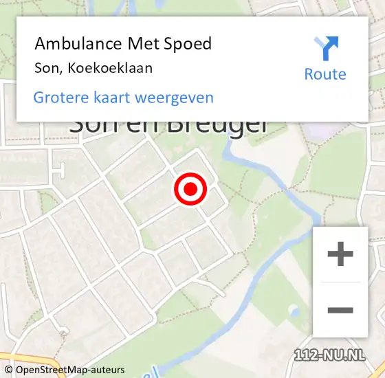 Locatie op kaart van de 112 melding: Ambulance Met Spoed Naar Son, Koekoeklaan op 27 november 2014 07:52