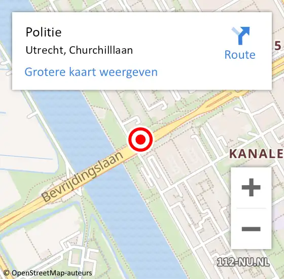 Locatie op kaart van de 112 melding: Politie Utrecht, Churchilllaan op 27 november 2014 08:51