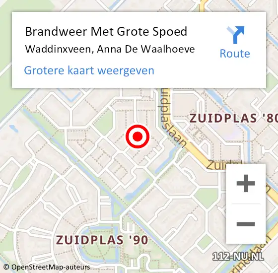 Locatie op kaart van de 112 melding: Brandweer Met Grote Spoed Naar Waddinxveen, Anna De Waalhoeve op 27 november 2014 09:20