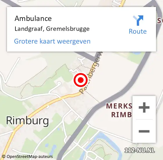 Locatie op kaart van de 112 melding: Ambulance Landgraaf, Gremelsbrugge op 27 november 2014 09:20