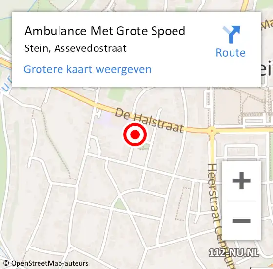 Locatie op kaart van de 112 melding: Ambulance Met Grote Spoed Naar Stein, Assevedostraat op 27 november 2014 09:30