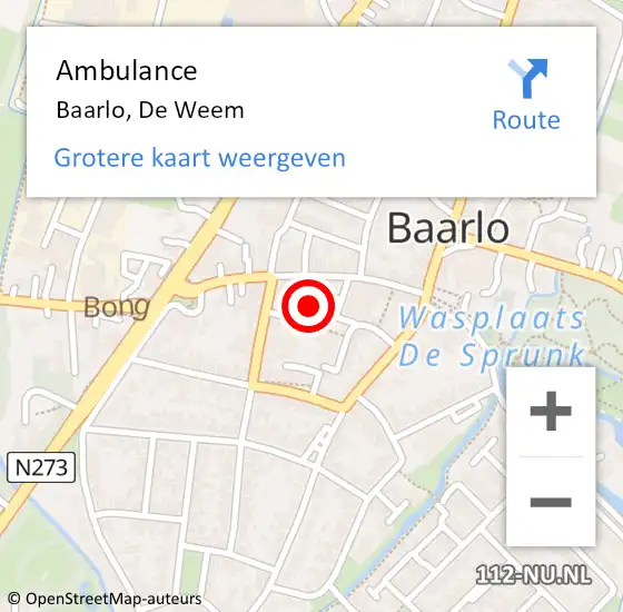 Locatie op kaart van de 112 melding: Ambulance Baarlo, De Weem op 27 november 2014 10:06