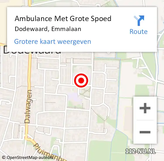 Locatie op kaart van de 112 melding: Ambulance Met Grote Spoed Naar Dodewaard, Emmalaan op 27 november 2014 11:05