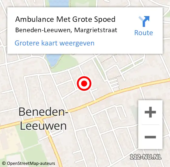 Locatie op kaart van de 112 melding: Ambulance Met Grote Spoed Naar Beneden-Leeuwen, Margrietstraat op 27 november 2014 11:33