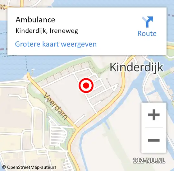 Locatie op kaart van de 112 melding: Ambulance Kinderdijk, Ireneweg op 27 november 2014 12:08