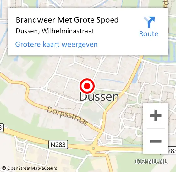 Locatie op kaart van de 112 melding: Brandweer Met Grote Spoed Naar Dussen, Wilhelminastraat op 27 november 2014 12:35