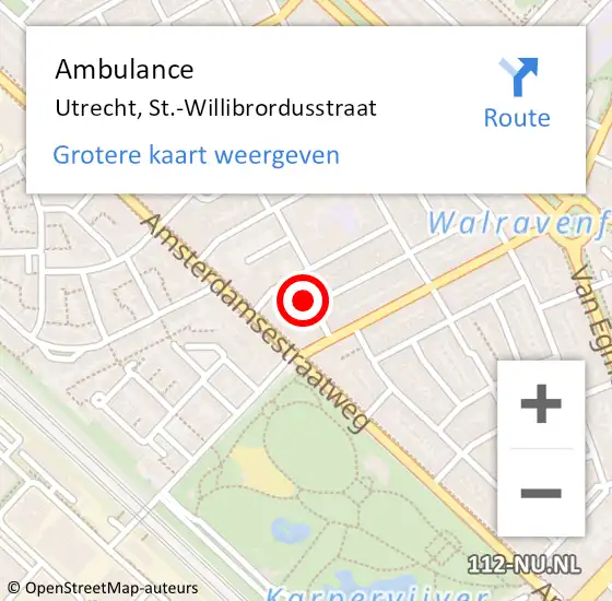 Locatie op kaart van de 112 melding: Ambulance Utrecht, St.-Willibrordusstraat op 27 november 2014 12:59