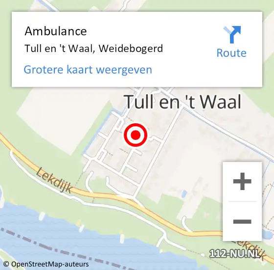 Locatie op kaart van de 112 melding: Ambulance Tull en 't Waal, Weidebogerd op 27 november 2014 13:03