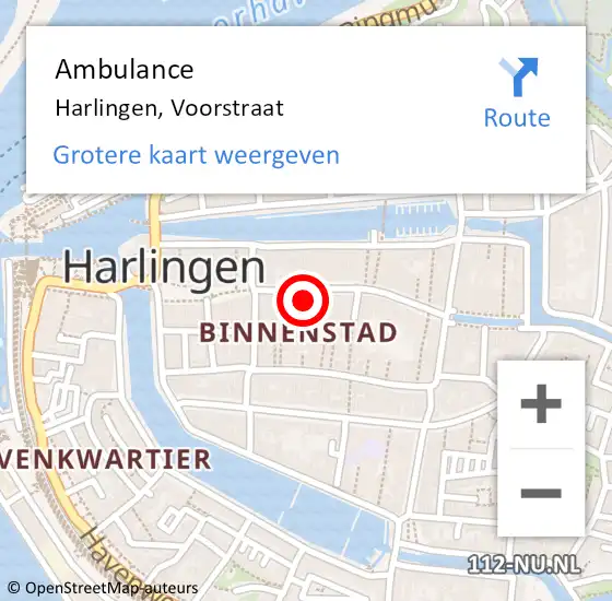 Locatie op kaart van de 112 melding: Ambulance Harlingen, Voorstraat op 27 november 2014 13:06