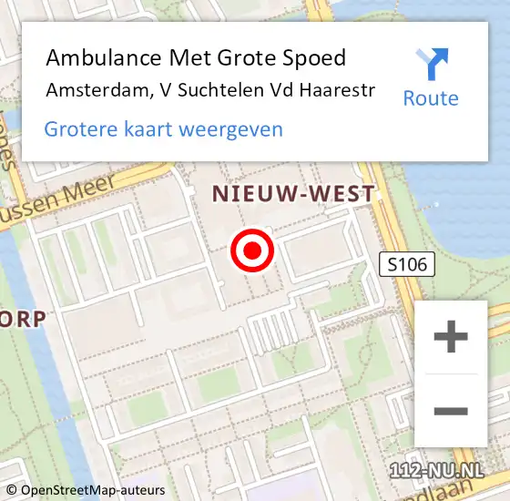 Locatie op kaart van de 112 melding: Ambulance Met Grote Spoed Naar Amsterdam, V Suchtelen Vd Haarestr op 27 november 2014 14:21