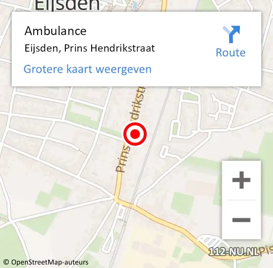 Locatie op kaart van de 112 melding: Ambulance Eijsden, Prins Hendrikstraat op 22 oktober 2013 13:14