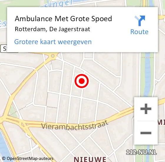Locatie op kaart van de 112 melding: Ambulance Met Grote Spoed Naar Rotterdam, De Jagerstraat op 27 november 2014 14:57