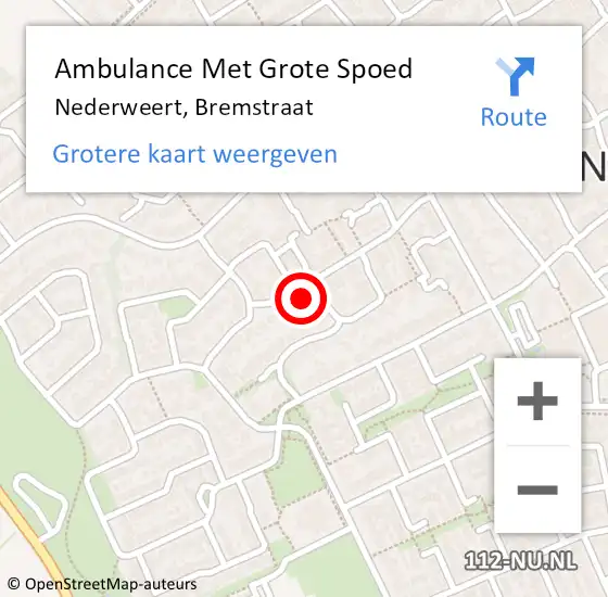 Locatie op kaart van de 112 melding: Ambulance Met Grote Spoed Naar Nederweert, Bremstraat op 27 november 2014 15:59