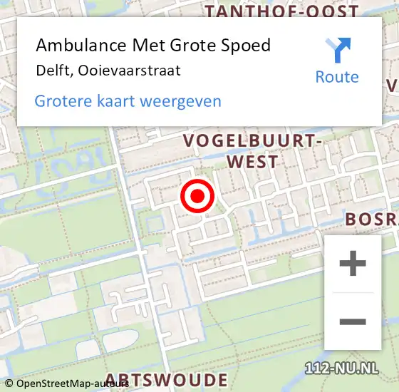 Locatie op kaart van de 112 melding: Ambulance Met Grote Spoed Naar Delft, Ooievaarstraat op 27 november 2014 16:16