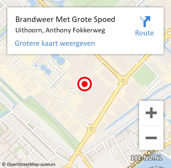 Locatie op kaart van de 112 melding: Brandweer Met Grote Spoed Naar Uithoorn, Anthony Fokkerweg op 27 november 2014 16:51