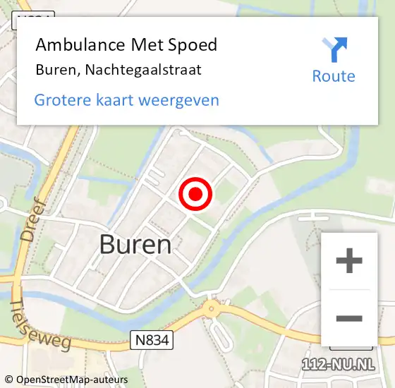 Locatie op kaart van de 112 melding: Ambulance Met Spoed Naar Buren, Nachtegaalstraat op 27 november 2014 18:06