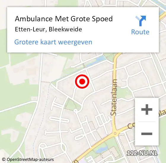 Locatie op kaart van de 112 melding: Ambulance Met Grote Spoed Naar Etten-Leur, Bleekweide op 27 november 2014 18:31