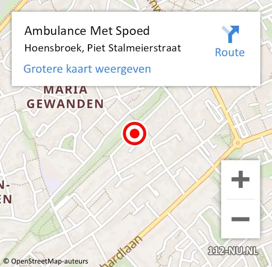 Locatie op kaart van de 112 melding: Ambulance Met Spoed Naar Hoensbroek, Piet Stalmeierstraat op 27 november 2014 19:00