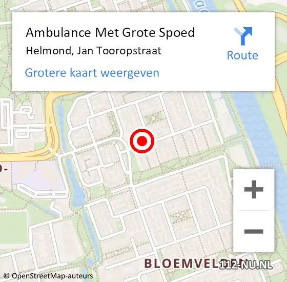 Locatie op kaart van de 112 melding: Ambulance Met Grote Spoed Naar Helmond, Jan Tooropstraat op 27 november 2014 21:42