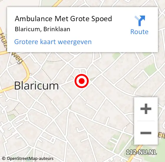 Locatie op kaart van de 112 melding: Ambulance Met Grote Spoed Naar Blaricum, Brinklaan op 27 november 2014 22:21