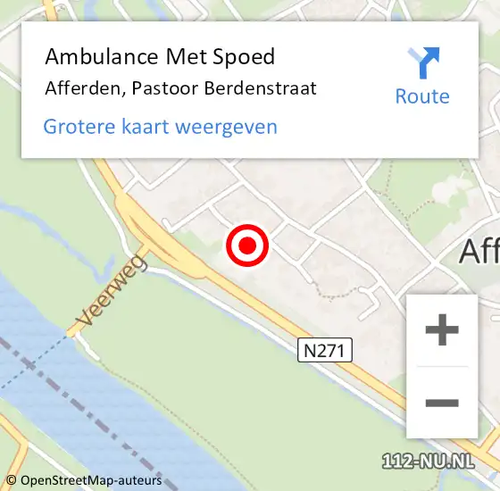 Locatie op kaart van de 112 melding: Ambulance Met Spoed Naar Afferden, Pastoor Berdenstraat op 22 oktober 2013 13:57