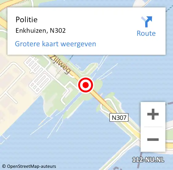 Locatie op kaart van de 112 melding: Politie Enkhuizen, N302 op 28 november 2014 06:33