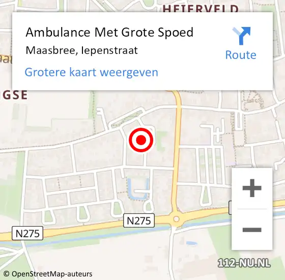 Locatie op kaart van de 112 melding: Ambulance Met Grote Spoed Naar Maasbree, Iepenstraat op 28 november 2014 08:23