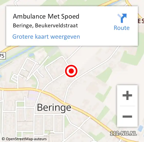 Locatie op kaart van de 112 melding: Ambulance Met Spoed Naar Beringe, Beukerveldstraat op 28 november 2014 08:53