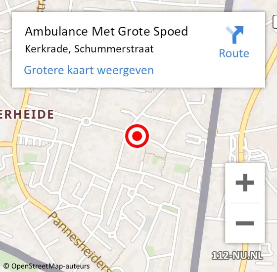 Locatie op kaart van de 112 melding: Ambulance Met Grote Spoed Naar Kerkrade, Schummerstraat op 28 november 2014 09:00