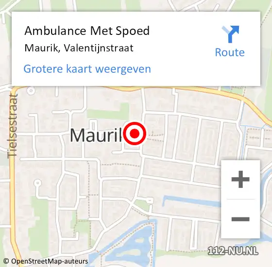 Locatie op kaart van de 112 melding: Ambulance Met Spoed Naar Maurik, Valentijnstraat op 28 november 2014 09:26