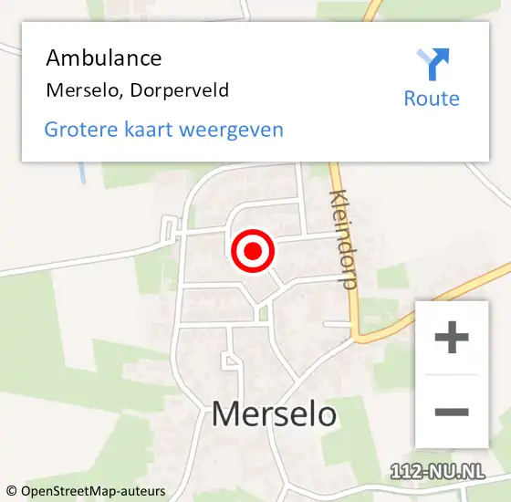 Locatie op kaart van de 112 melding: Ambulance Merselo, Dorperveld op 28 november 2014 09:52