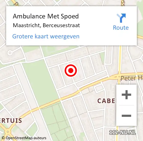 Locatie op kaart van de 112 melding: Ambulance Met Spoed Naar Maastricht, Berceusestraat op 28 november 2014 10:06