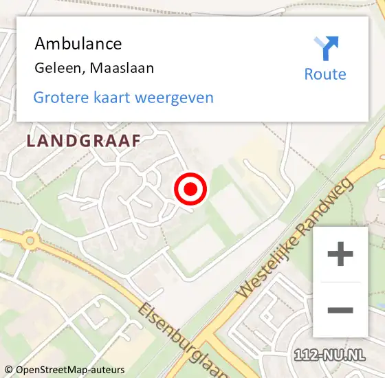 Locatie op kaart van de 112 melding: Ambulance Geleen, Maaslaan op 28 november 2014 10:52