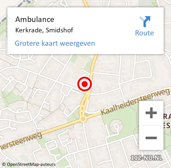 Locatie op kaart van de 112 melding: Ambulance Kerkrade, Smidshof op 28 november 2014 12:39