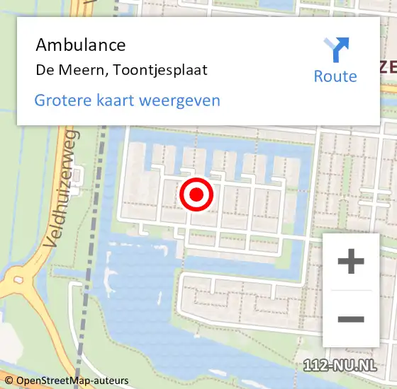 Locatie op kaart van de 112 melding: Ambulance De Meern, Toontjesplaat op 28 november 2014 12:41