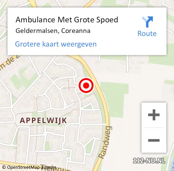 Locatie op kaart van de 112 melding: Ambulance Met Grote Spoed Naar Geldermalsen, Coreanna op 28 november 2014 13:00